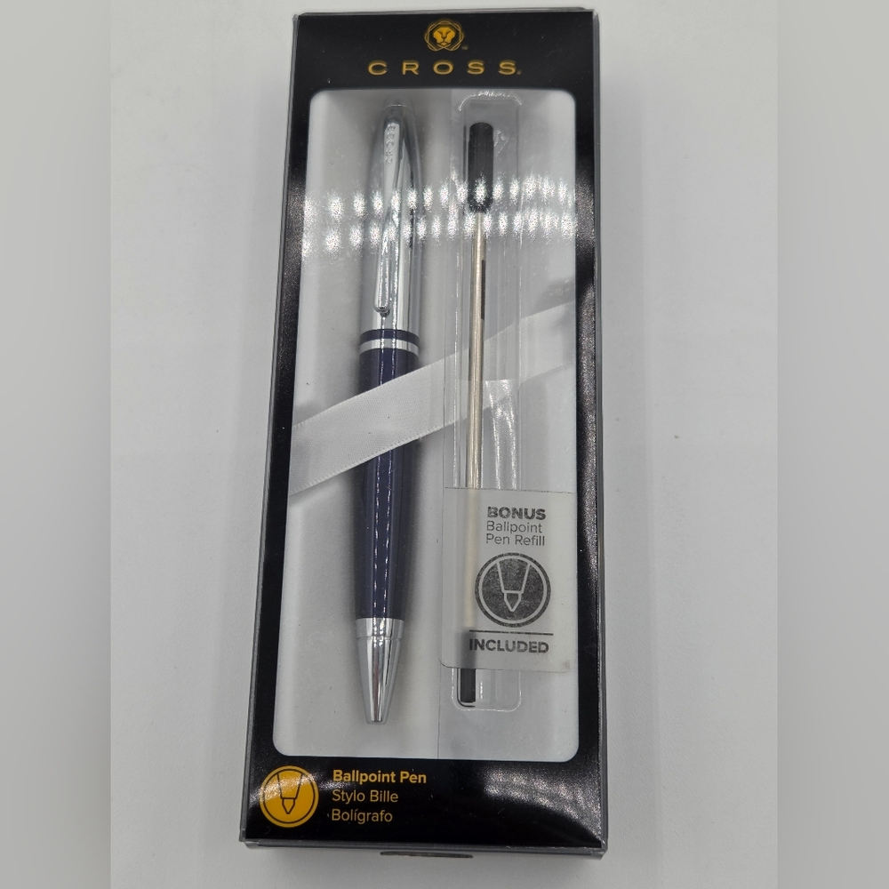 NIB Cross Ballpoint Pen with Refill Calais Chrome/Blue + Refill